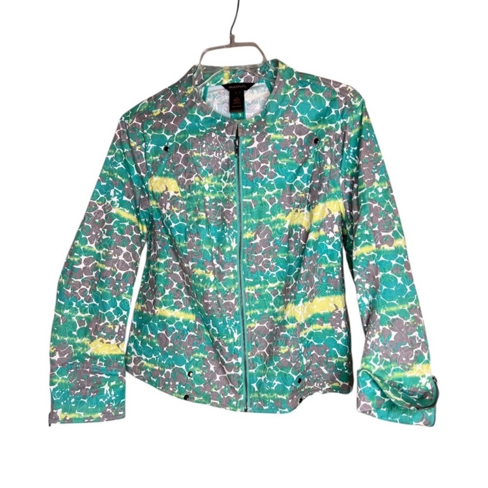 Multiples Women's Jacket - Green/Gray/Yellow Front Zipper Closure